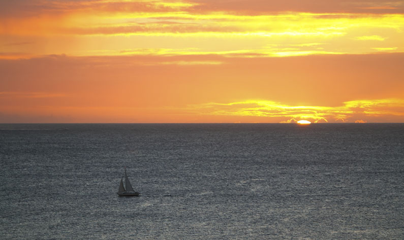 Sunset Sailboat over Hanalei